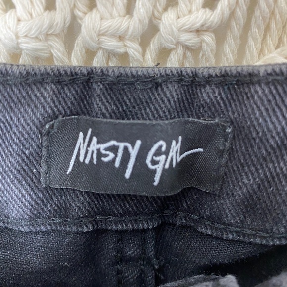 Nasty Gal Black Flare Zipper Y2K Straight Leg Jean - Picture 2 of 4